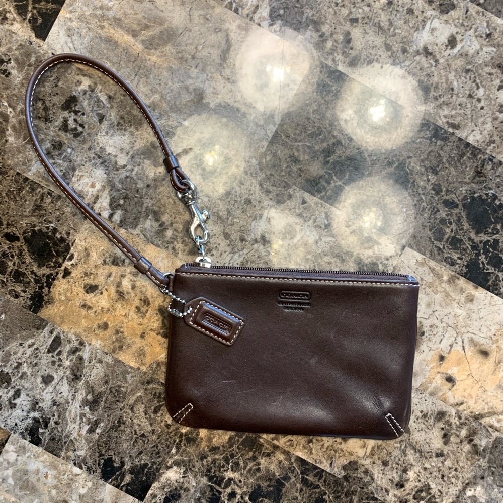 Classic Coach Brown Leather Wristlet with Strap